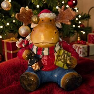 Fitz and Floyd Merry Jingle Moose Collection Cookie Jar Handpainted EUC